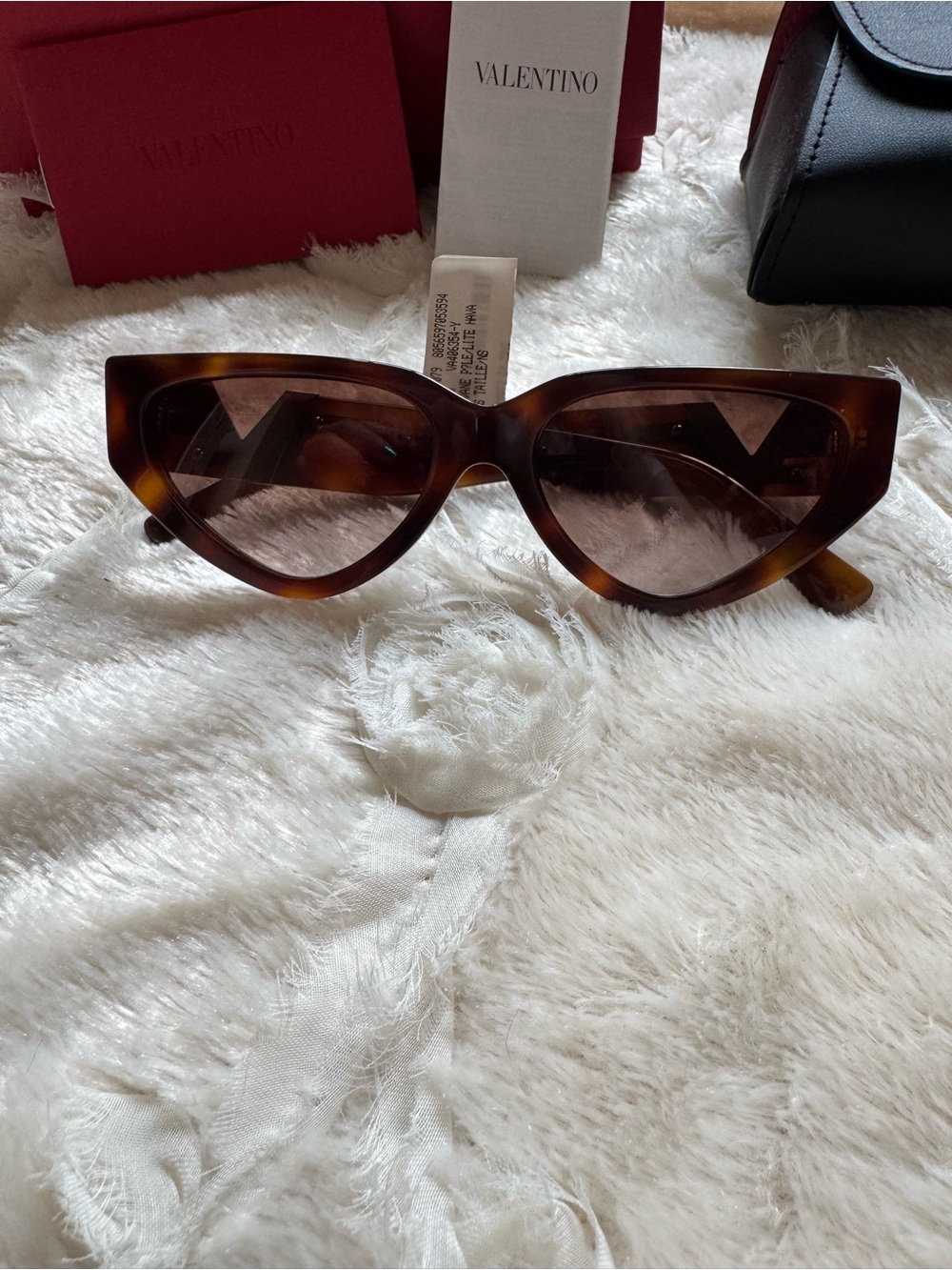 Valentino Tortoiseshell Cat Eye Sunglasses with Gold Accent - Picture 3 of 9